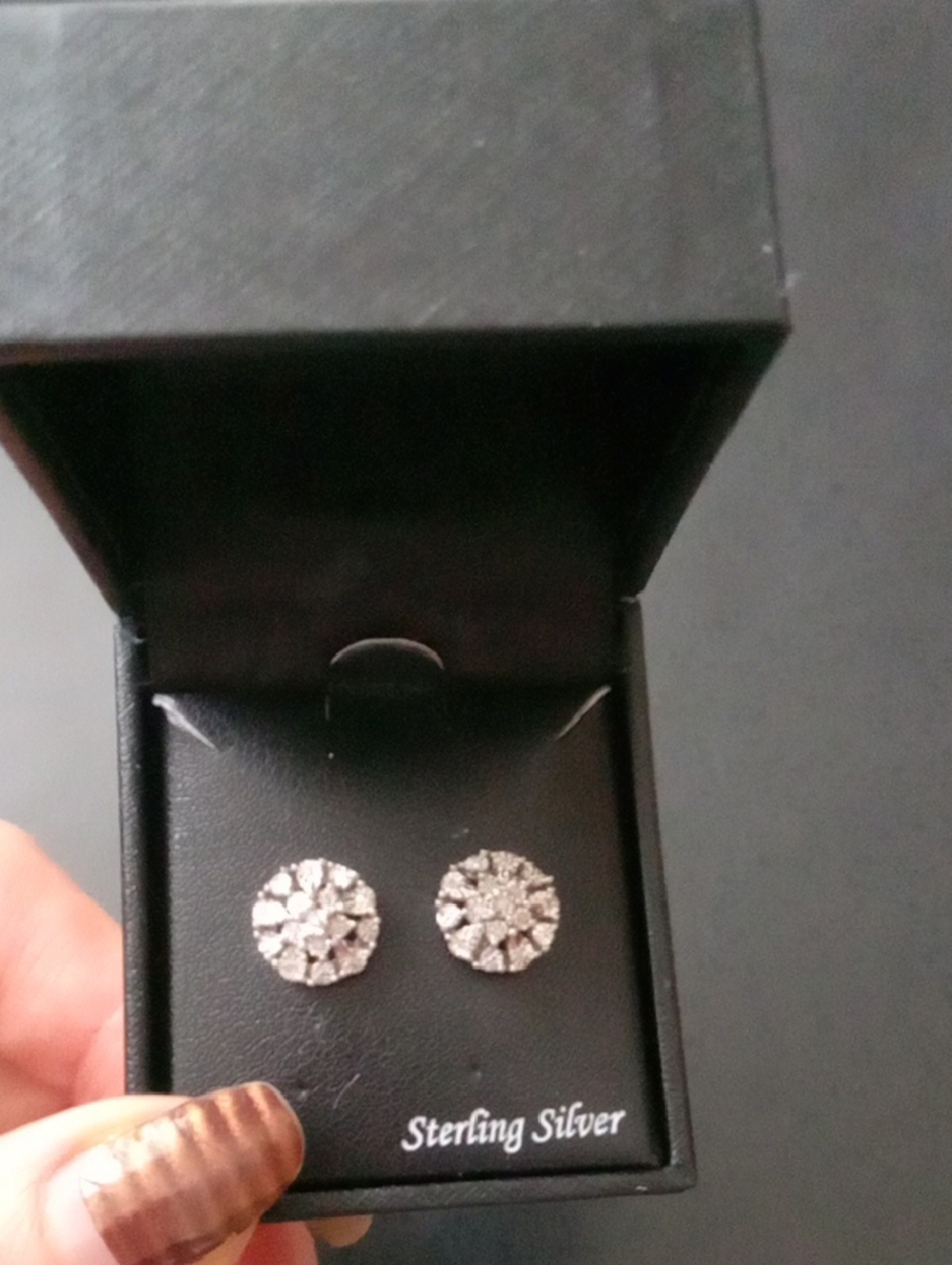 Macy's Sterling Silver Round Crystal Floral Stud Earrings - Silver